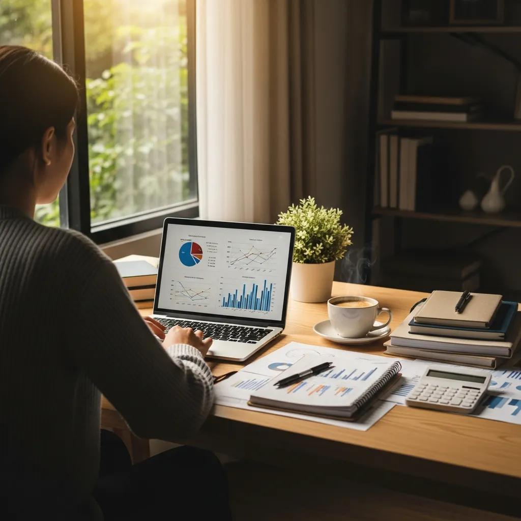 Cozy workspace with a laptop and financial documents, emphasizing effective financial management