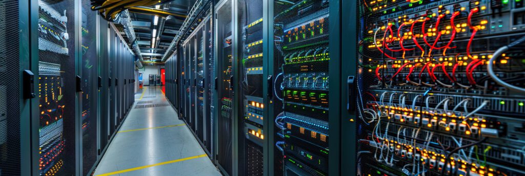 wide angle of a data center row