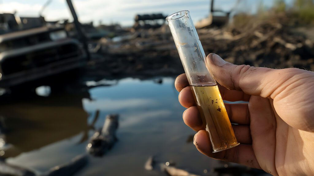 man holding a vial off contaminated water