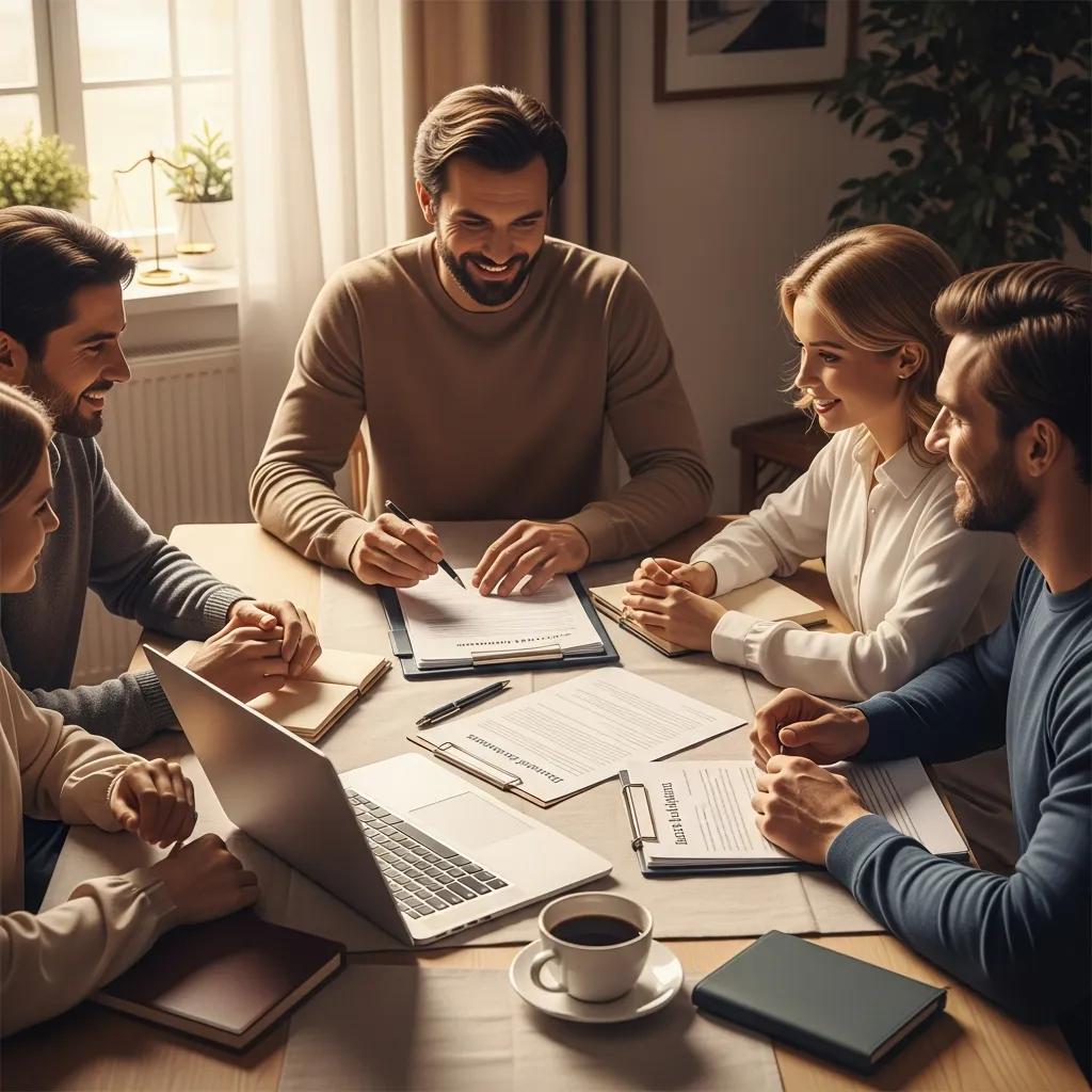 Family discussing estate planning documents in a warm, inviting setting