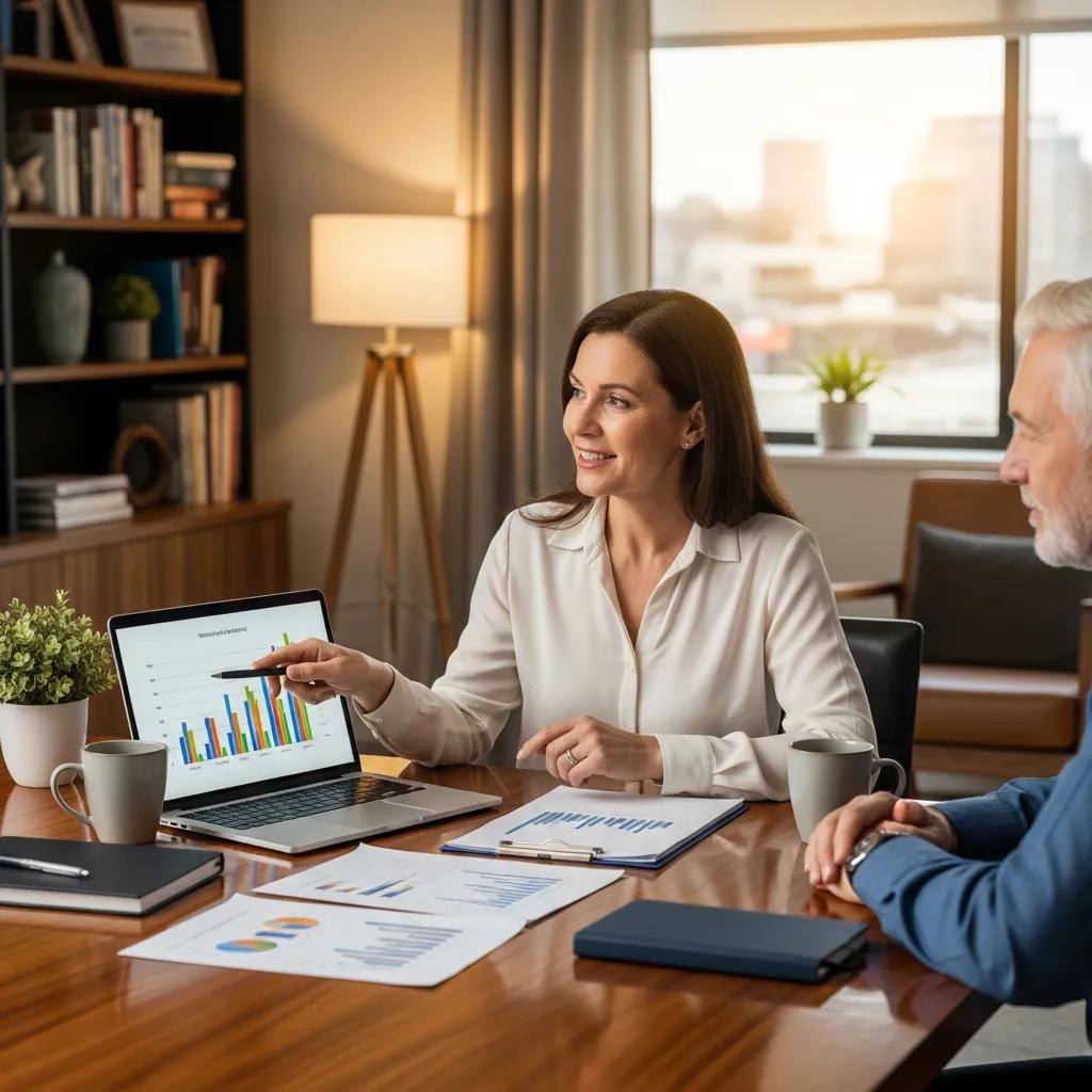 Financial advisor consulting with a client in a cozy office