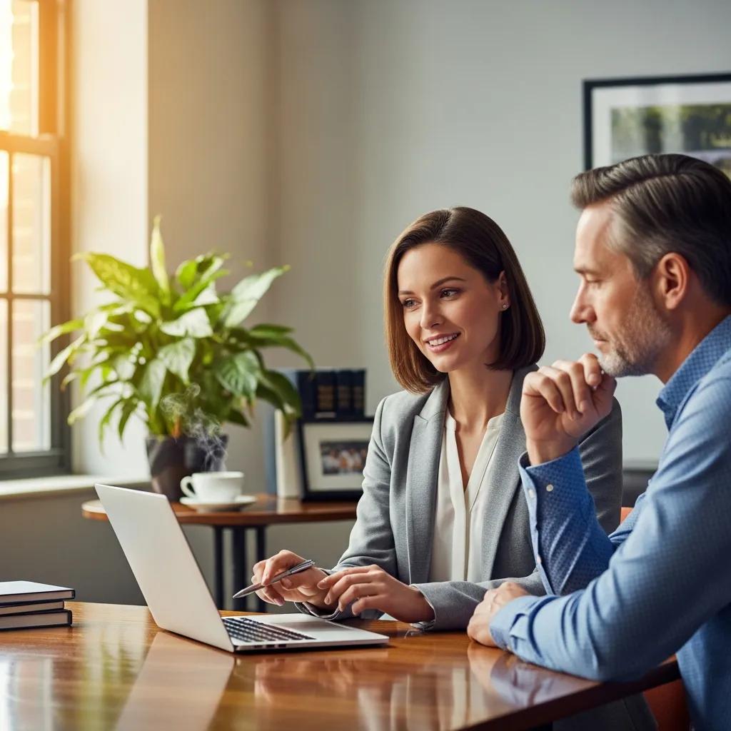 Financial advisor consulting with a client in a cozy office setting