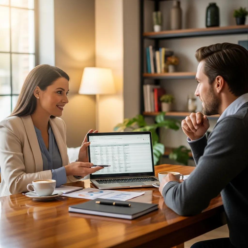 Financial advisor consulting with a client in a cozy setting, emphasizing personalized financial guidance