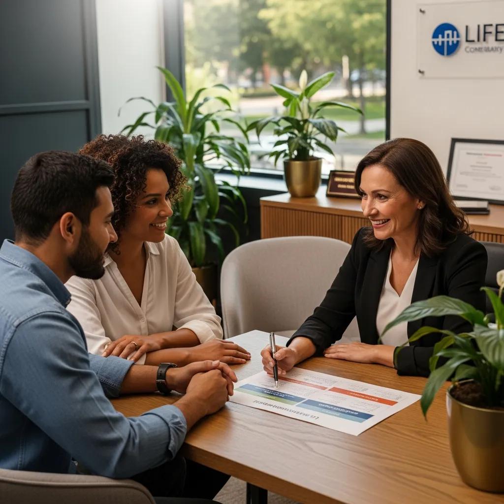 Financial advisor explaining life insurance options to a couple