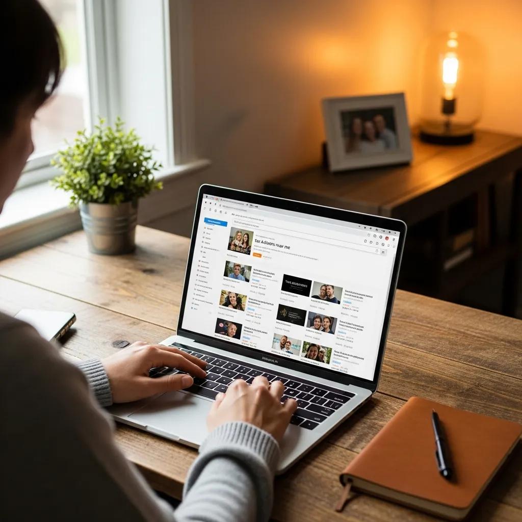 Person searching for a tax advisor online in a cozy environment