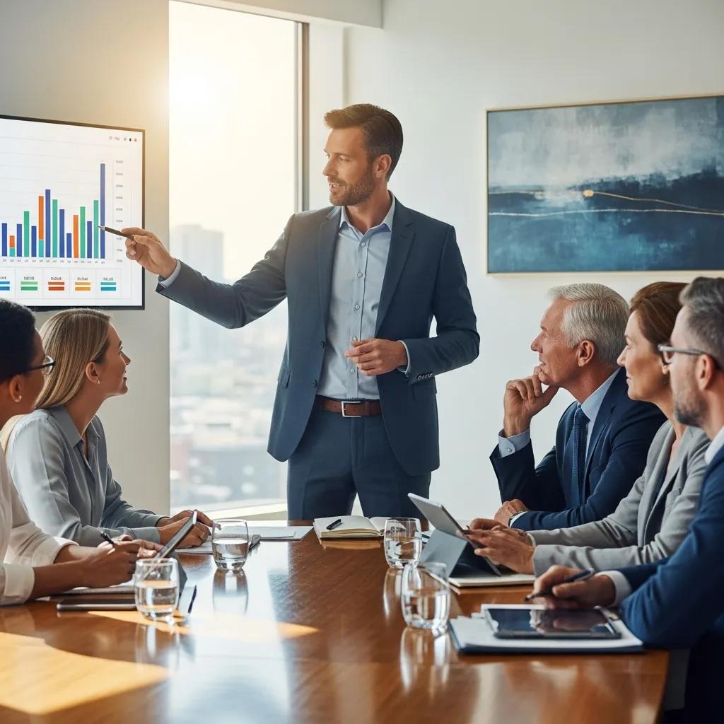 Private wealth advisor discussing tailored investment strategies with clients in a modern office