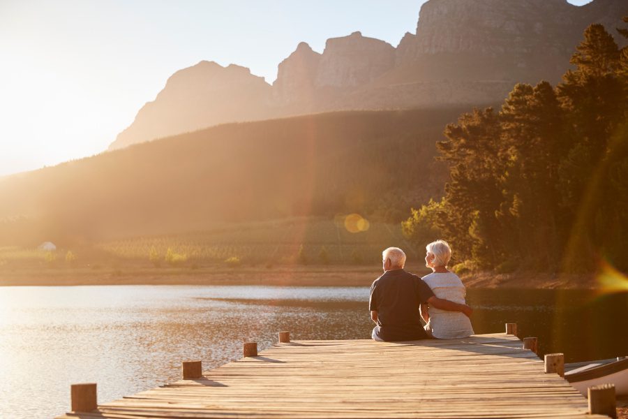 senior couple on a boat dock