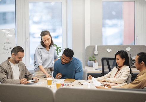 group of employees  making a plan
