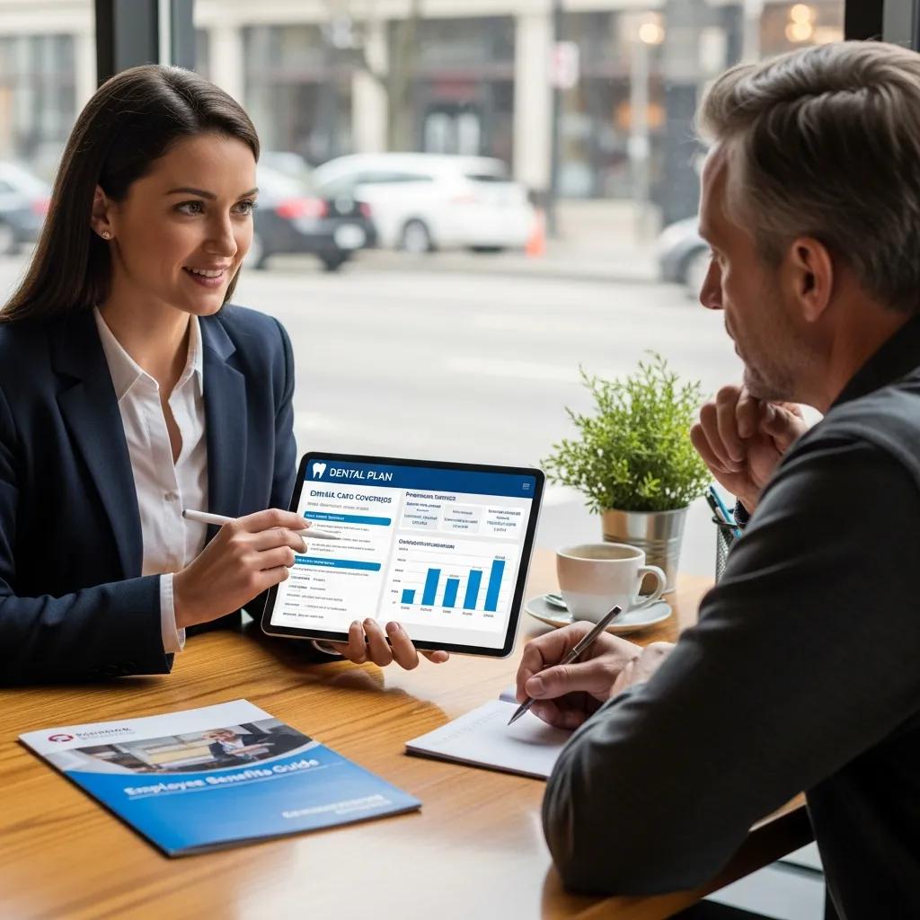 Broker assisting a business owner with group dental insurance options