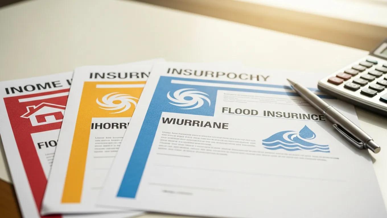 Close-up of insurance policy documents representing various coverage options for hurricane insurance