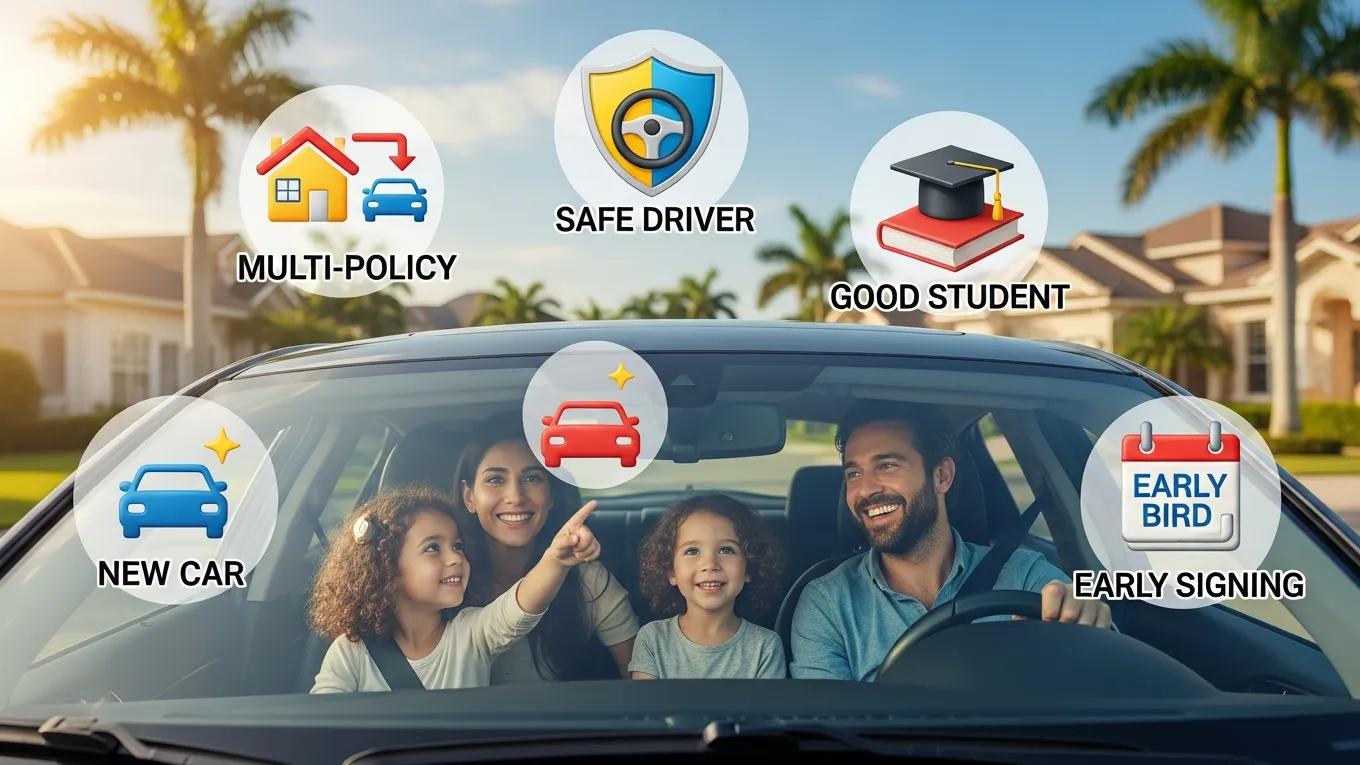 Discounts available for Florida drivers on auto insurance including multi-policy and safe driver