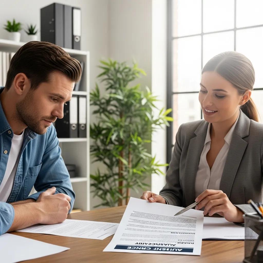 Driver discussing liability coverage with an insurance agent
