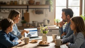 Family discussing affordable car insurance options at home