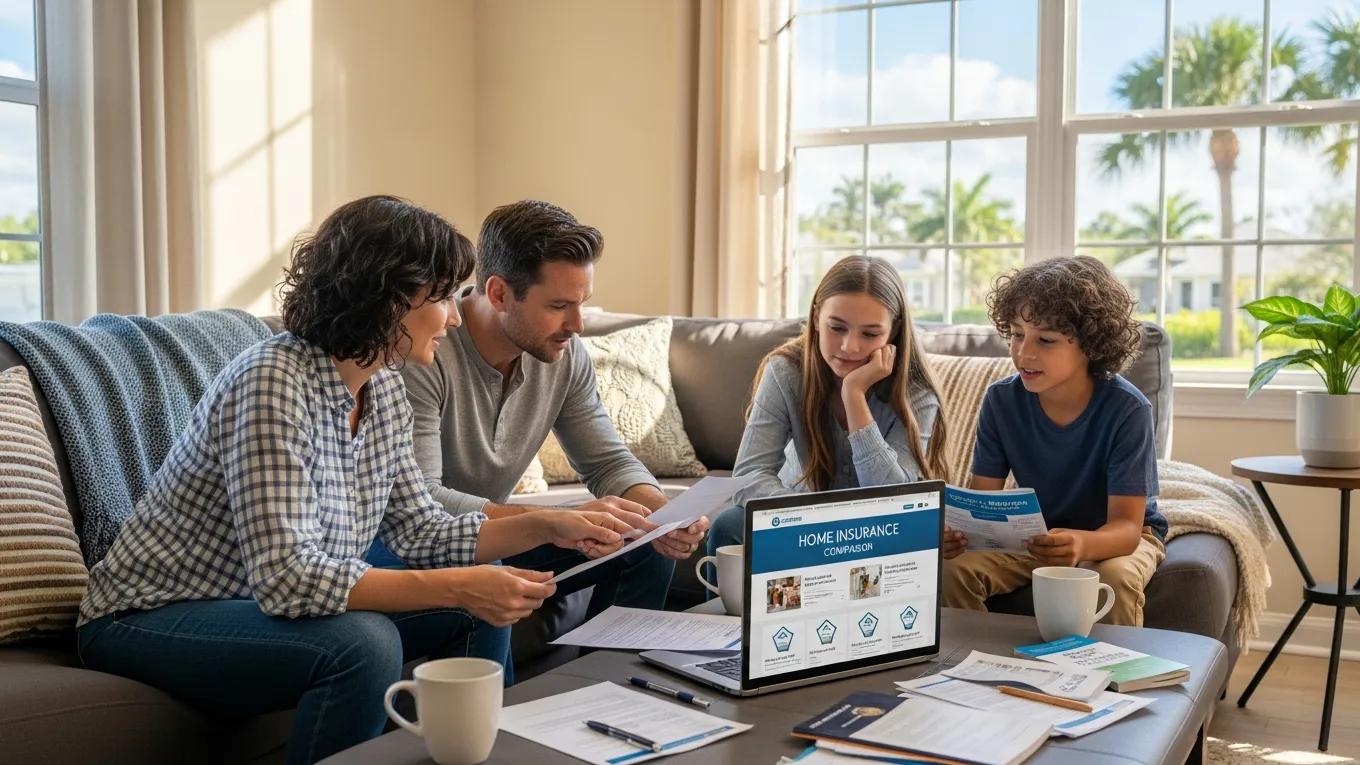 Family discussing Florida home insurance in a cozy living room