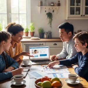 Family discussing health insurance options at a kitchen table