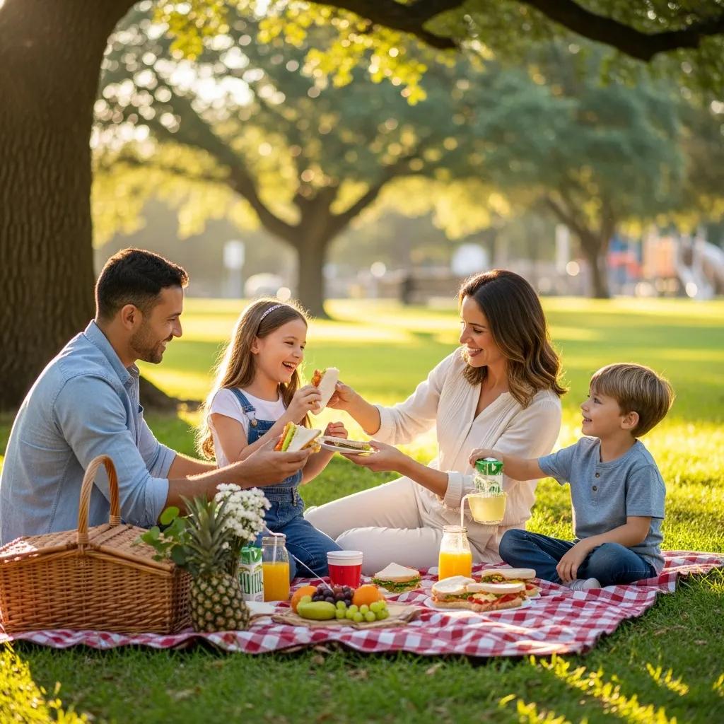 Family enjoying a picnic, symbolizing the peace of mind from group life insurance