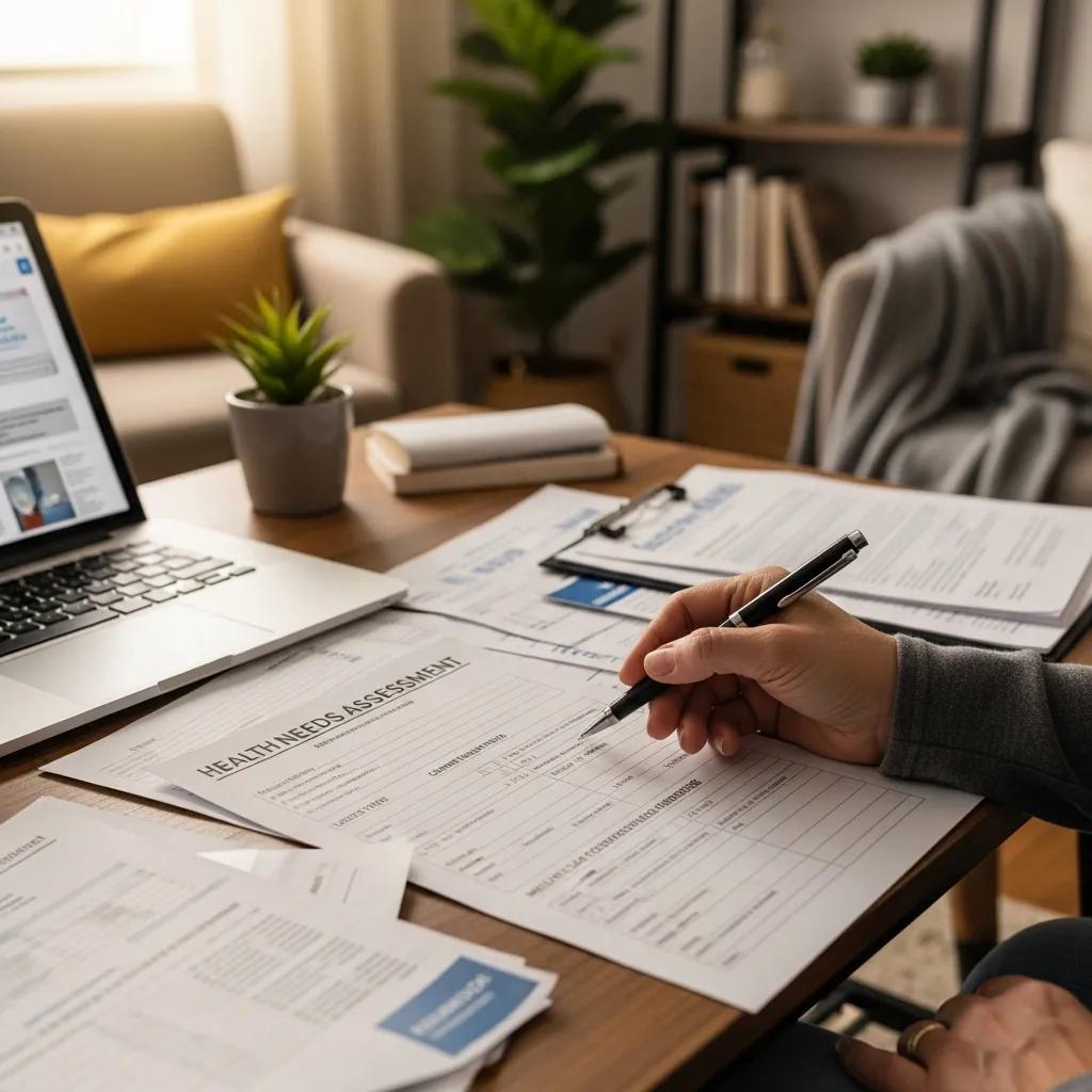 Family member reviewing health needs assessment documents