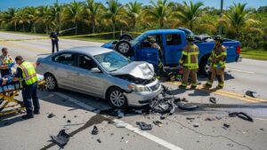 Florida car accident scene highlighting the importance of no fault insurance and personal injury protection