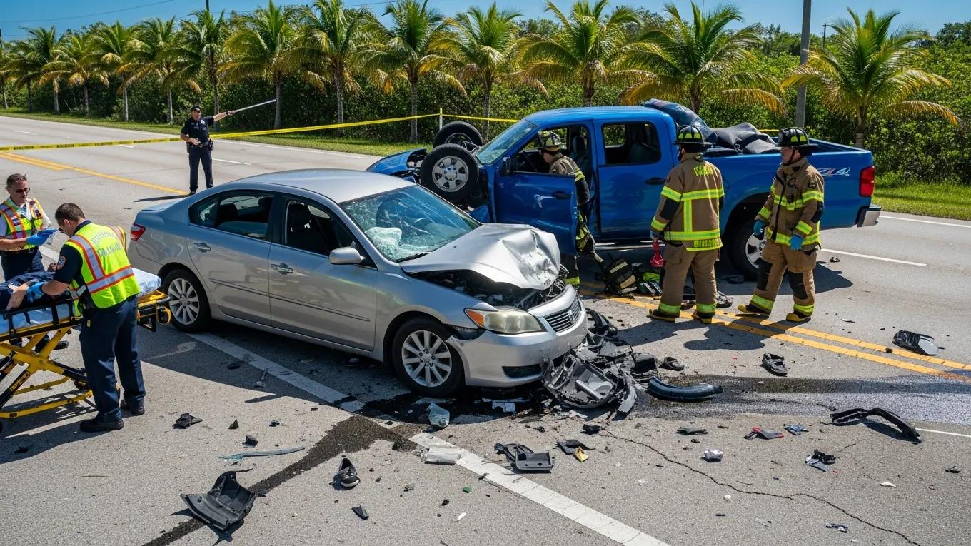 Florida car accident scene highlighting the importance of no fault insurance and personal injury protection
