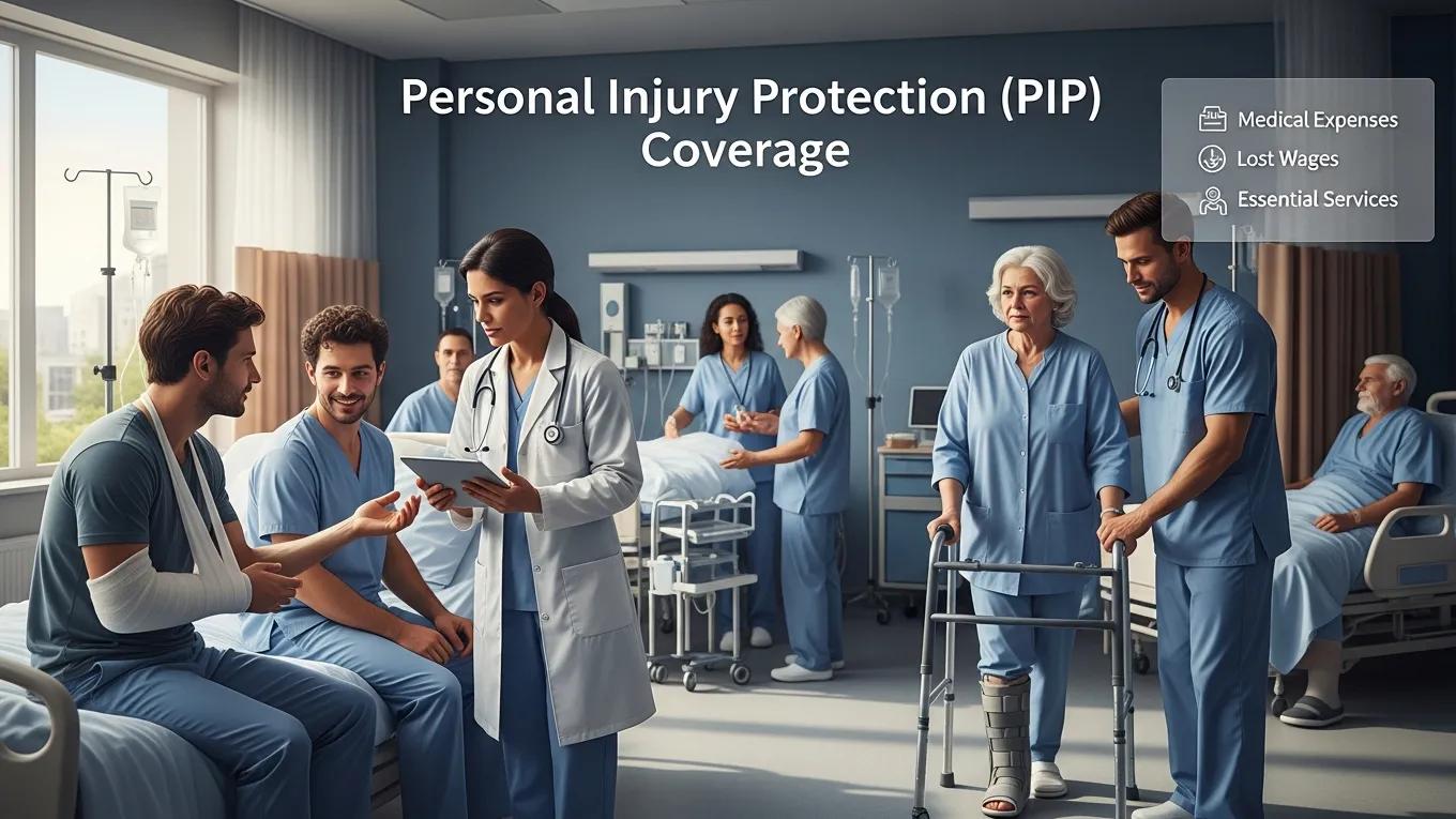 Illustration of Personal Injury Protection coverage in a hospital setting, emphasizing medical support after accidents