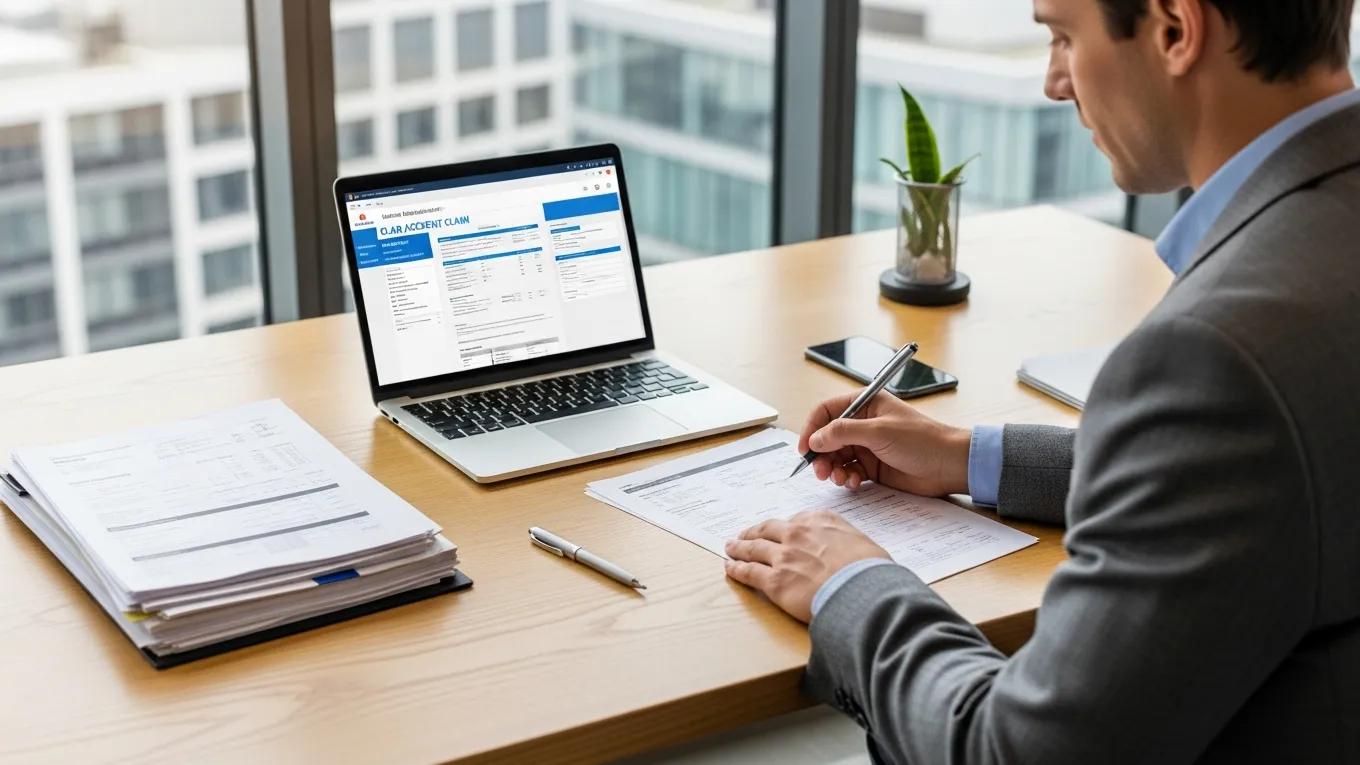 Individual reviewing documents for filing a Florida no fault insurance claim, illustrating the claims process