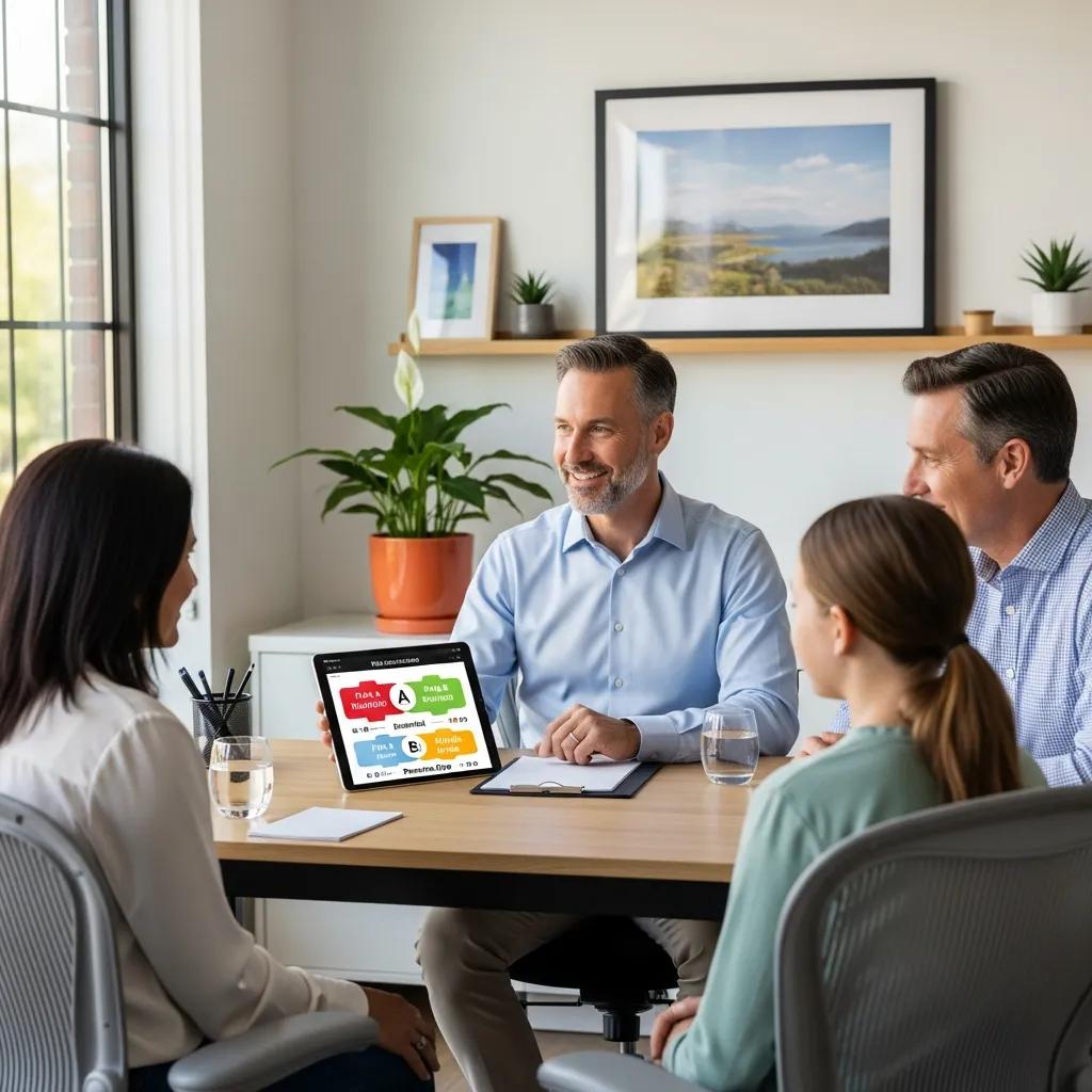 Insurance broker consulting with a family about vision insurance plans