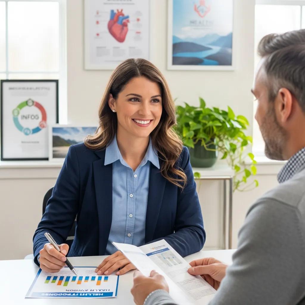 Insurance broker explaining financial assistance for health plans