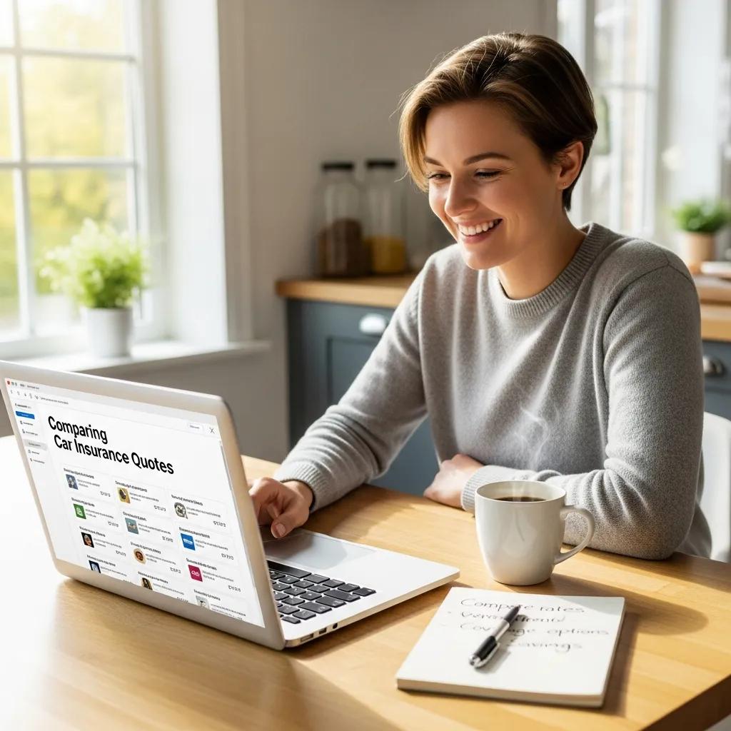 Young driver comparing car insurance quotes at home