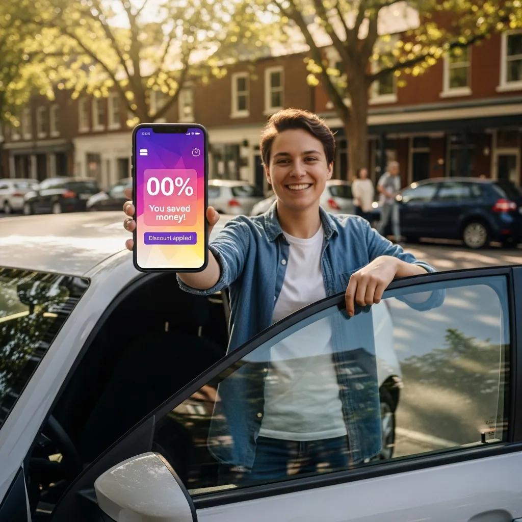 Young driver receiving a discount notification on their smartphone